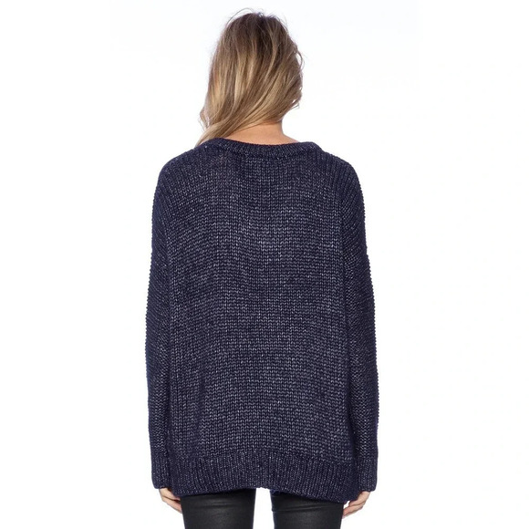 Vince Metallic Textured V-Neck Sweater Navy Size S - Picture 3 of 7